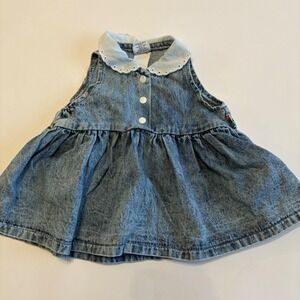 Vintage Jarrett 12M Denim Dress Eyelet Collar Acid Wash 80s 90s Blue Jean Button
